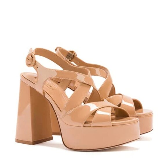 NEW LARROUDE White Leather Bee Heeled Slingback Sandals tan 257 11M0T - Picture 6 of 9